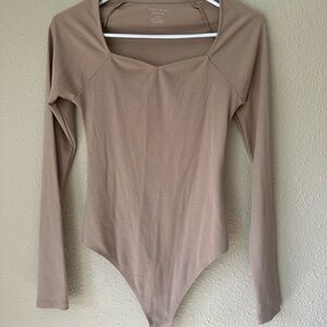 American Eagle Outfitters Ribbed Tan Bodysuit